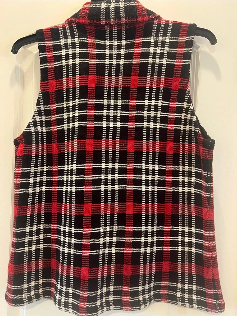 Chaps Red Black White Plaid Sleeveless Collared Vest